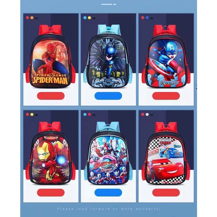 BARU LIN121 Tas Ransel Sekolah Anak / Tas Import Anak / Tas Sekolah Motif Spiderman Batman Ironman Avenger Ultraman Car-Your Affordable Quality!