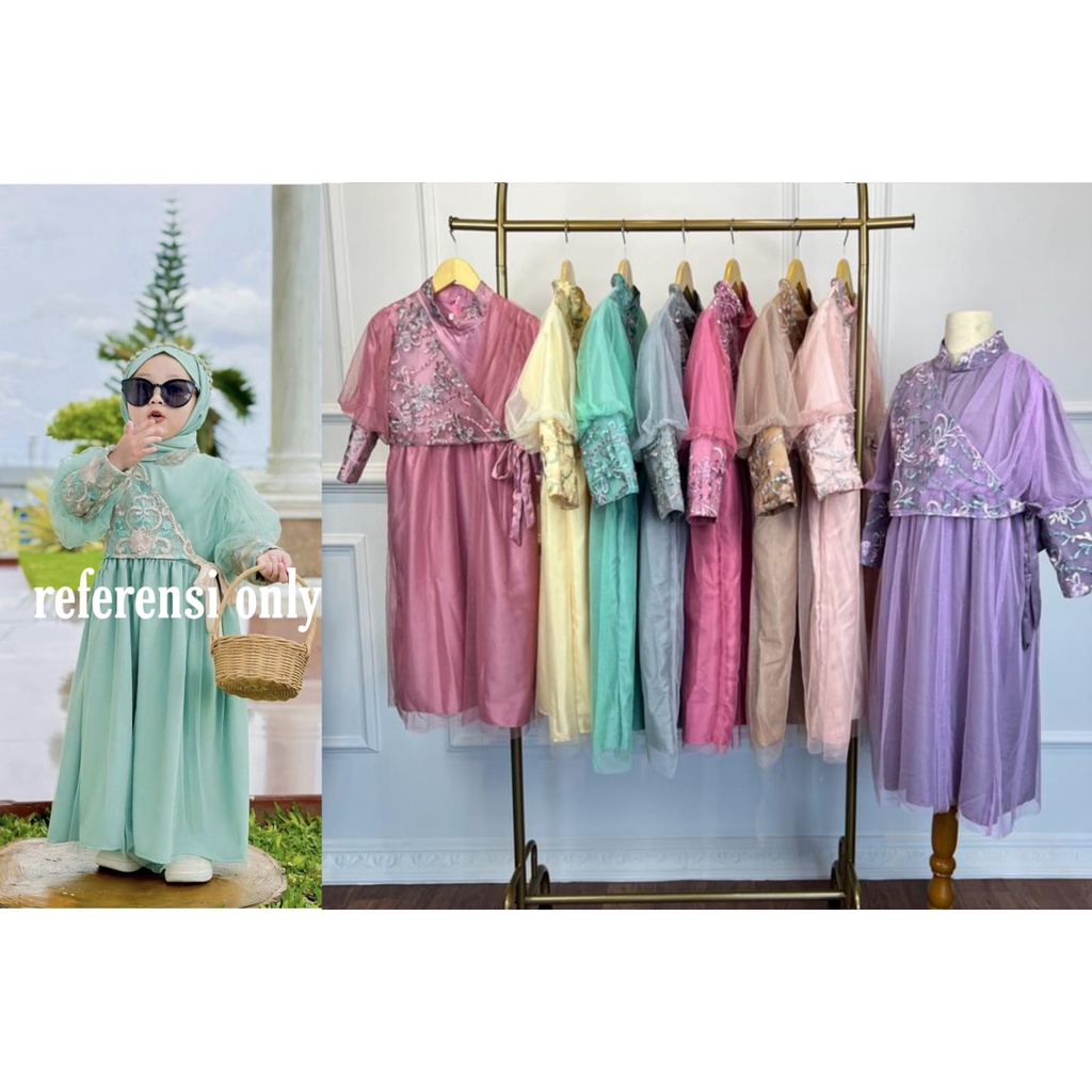 3 UKURAN S M L MAXY HAVVA KID FASHION PAKAIAN ANAK PEREMUAN DRESS BAHAN VELVET KOMBI BRUKAT TILE MS