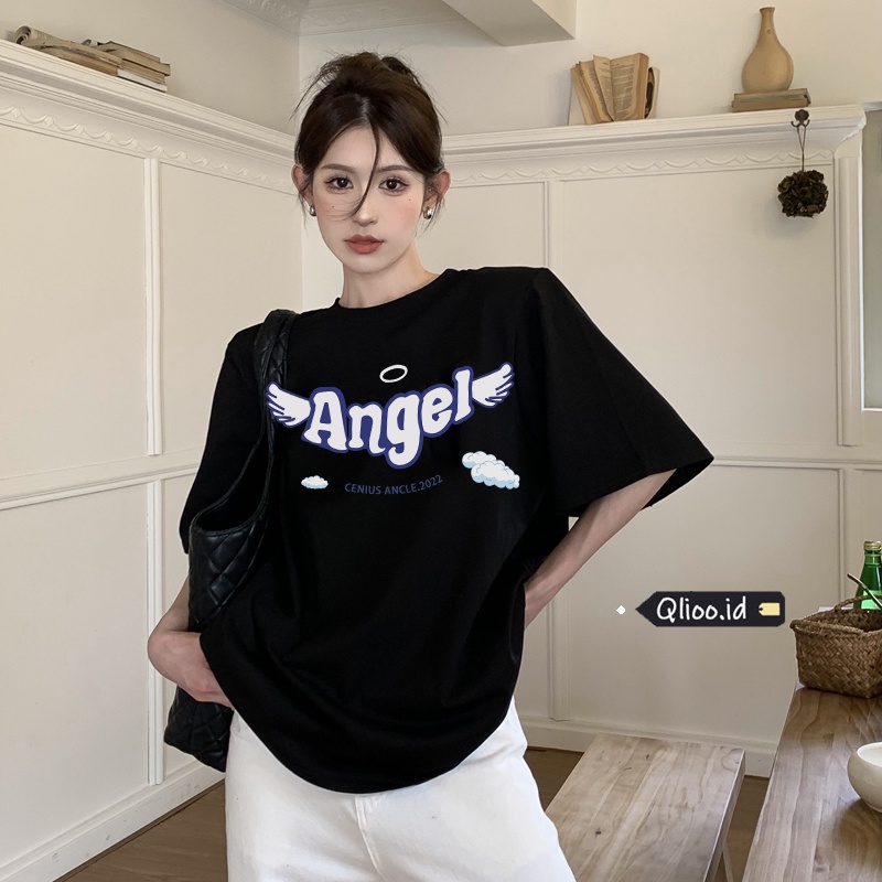 Print T-shirt Kaos Lengan Pendek Cartoon Angel Wings Atasan Wanita Korean Style