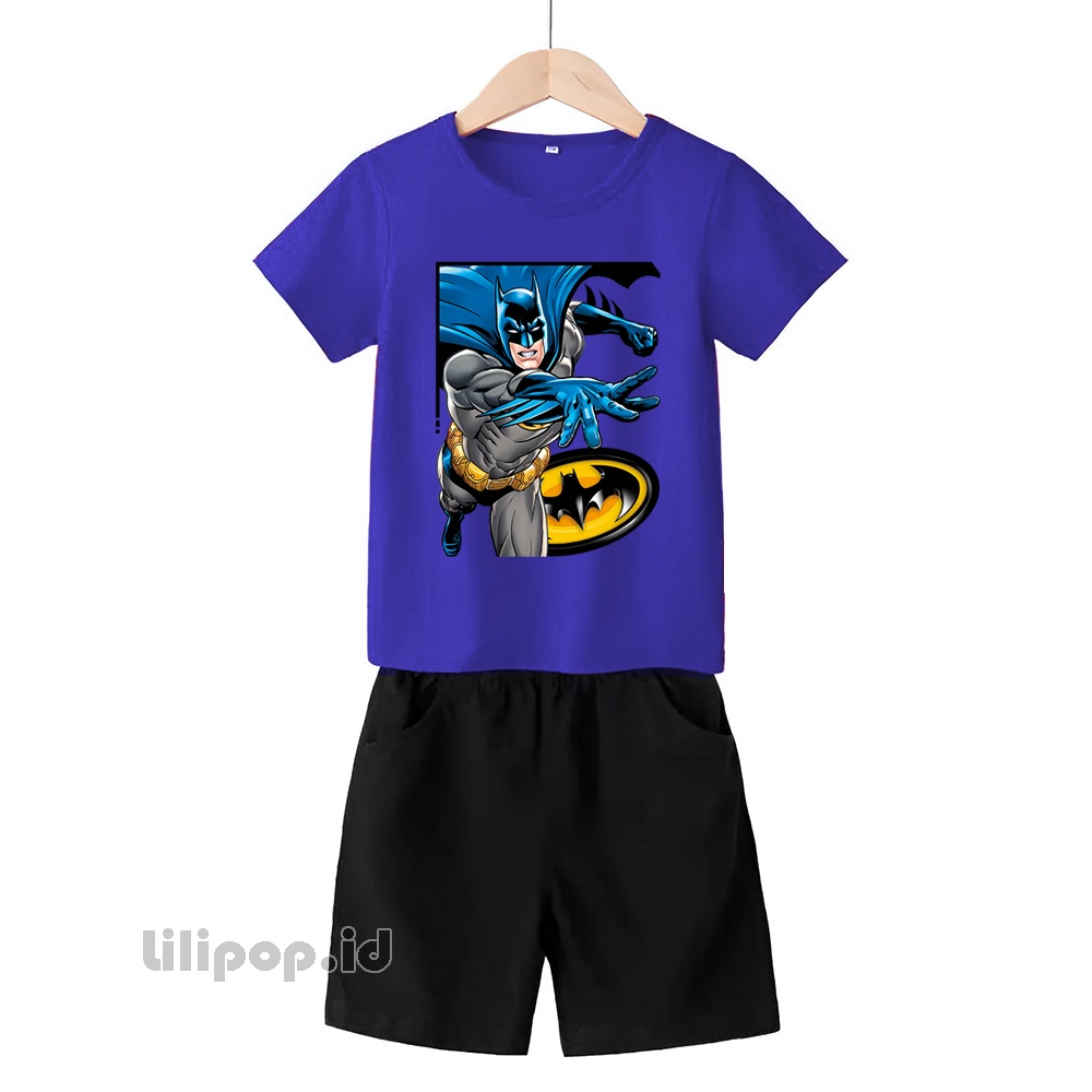 Baju Anak Stelan Kaos 3/4 bat man 2 Cowok Cewek  Usia 2 - 7 Tahun Celana Pendek Harian