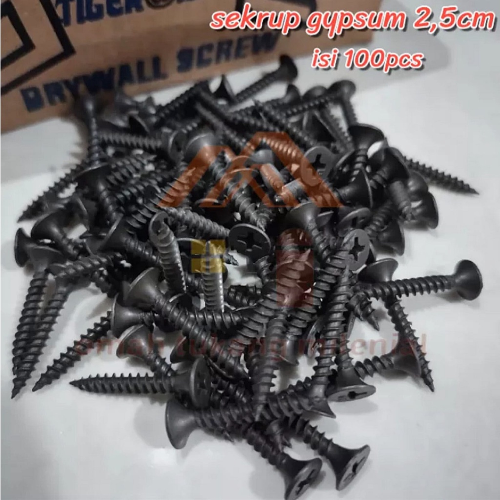 Skrup Gypsum ukuran 6x1 panjang 2,5cm 100pcs Sekrup Giysum 100pcs pcs Sekrup Gypsum/kayu 6x1 isi 100