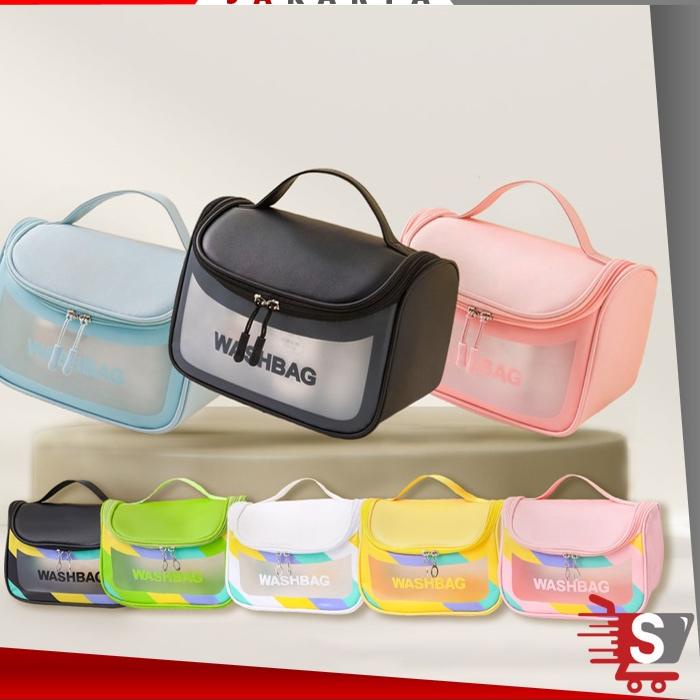 Semuanya baru OSM JKT T5473 Tas Kosmetik Besar / Pouch Makeup Jumbo / Tas Washbag Transparan Besar /