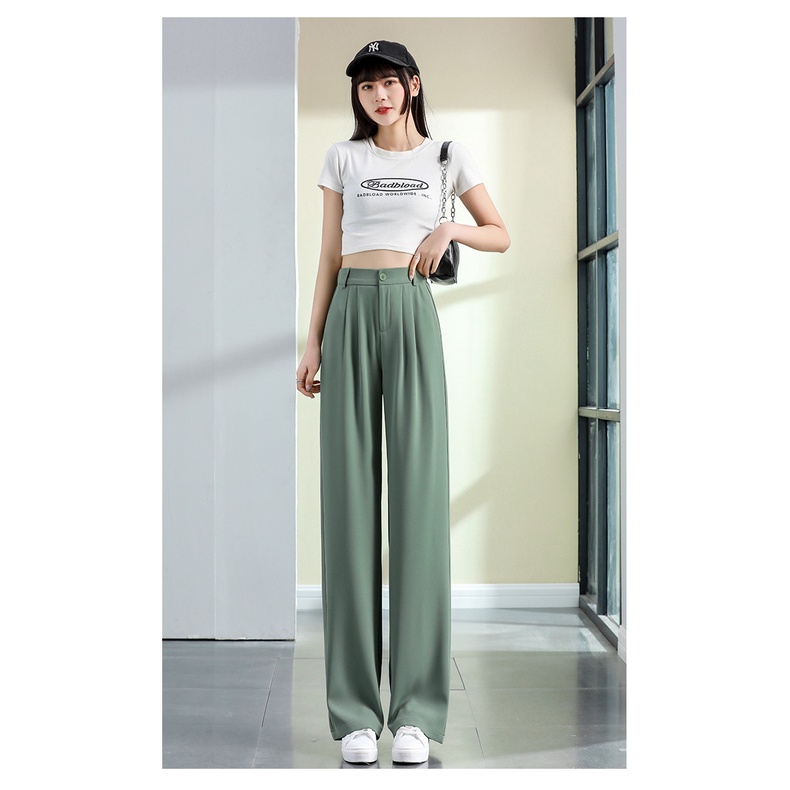 Hijau highwaist loose Kasual Celana Setelan Wanita kekinian (realpict)