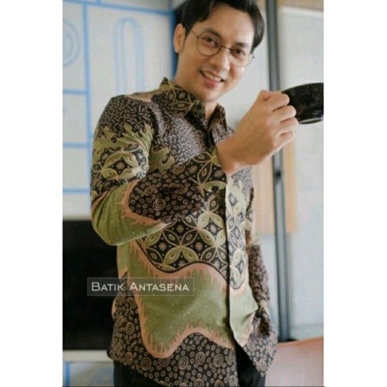 SAGE GREEN KEMEJA BATIK PRIA PREMIUM SLIMFIT LAPIS FURING
