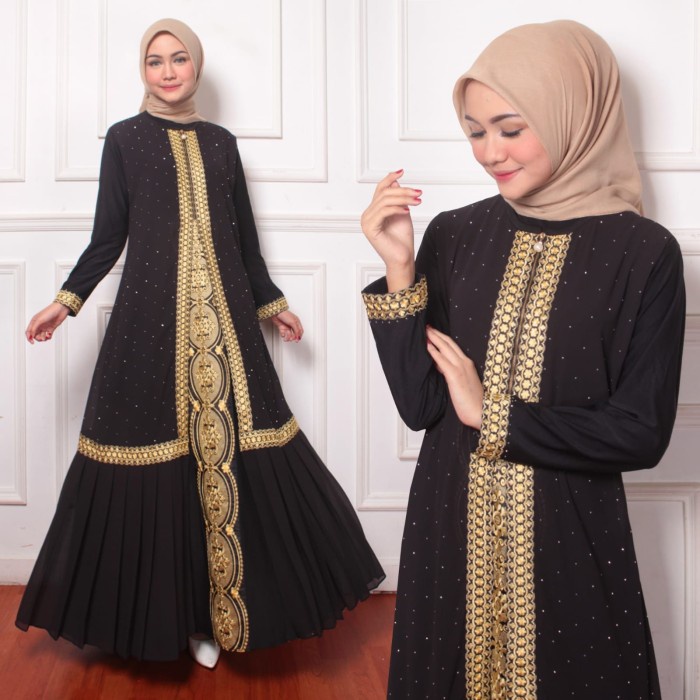 Gamis baju gamis wanita abaya turkey mewah kode gold bulat - Hitam Gold, M(Y8U5) Gamis Abaya Terbaru