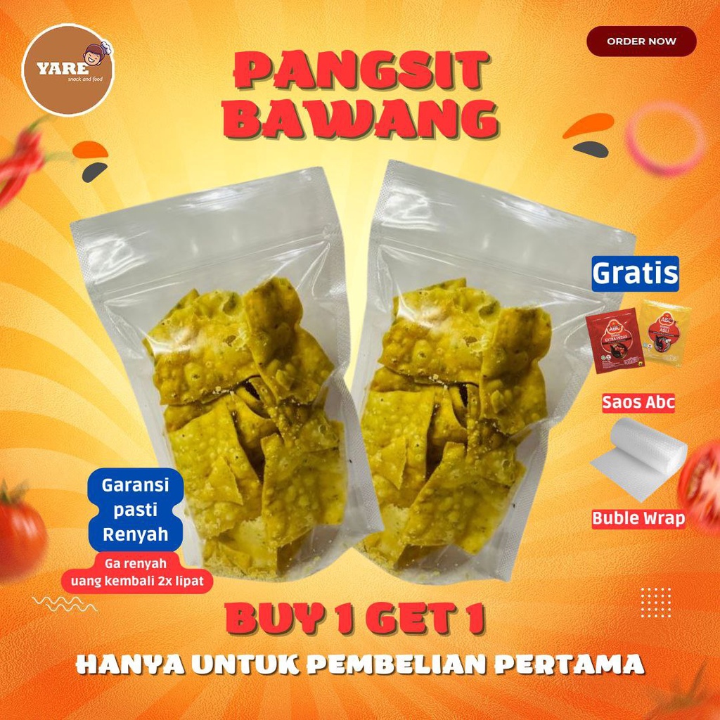 

[BUY 1 GET 1] Keripik Arisah Pangsit Rasa Bawang & Balado Renyah Original -250gram