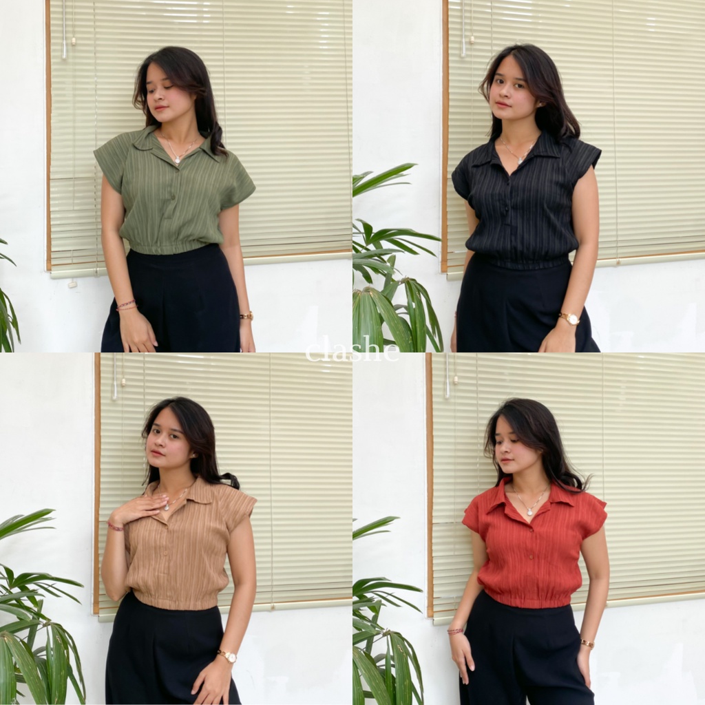 Baju Blouse Wanita Atasan Lengan Pendek Lady Crush Crinkle Anti Lecek Korean Style Kekinian Terbaru Ootd Zyra Top by Clashe