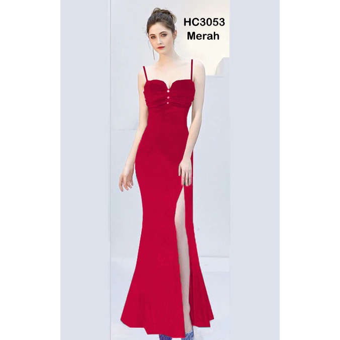 HC3053 Longdress Bludru Stretch Belah Depan + Kancing / Gaun Panjang Seksi / Longdress Sexy / Long Dress Polos / Longdress Pesta / Dress Panjang / Long Dress Beludru / Longdress Bludru / Longdres Velvet