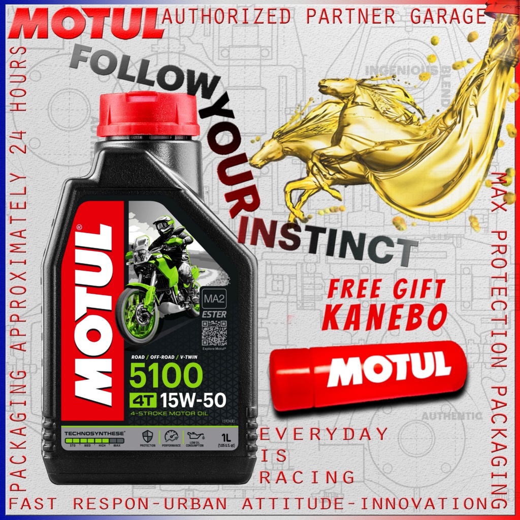 MOTUL 5100 4T 10W40 / 15W50 / 10W30 1000ml OLI MOTOR ESTER IMPORT ORIGINAL TERMURAH SE-INDONESIA BONUS KANEBO atau GANTUNGAN KUNCI