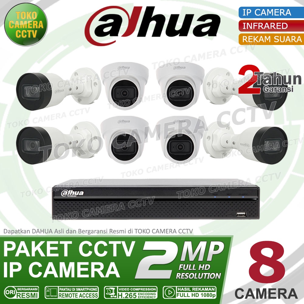 PAKET CCTV IP CAMERA DAHUA 2MP AUDIO 8 CHANNEL 8 KAMERA