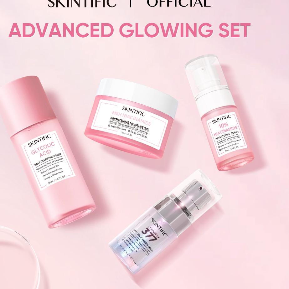 Dijual SKINTIFIC 4pcs Advanced Glowing set Skincare paket with Moisturizer + Niacinamide Serum + Gly