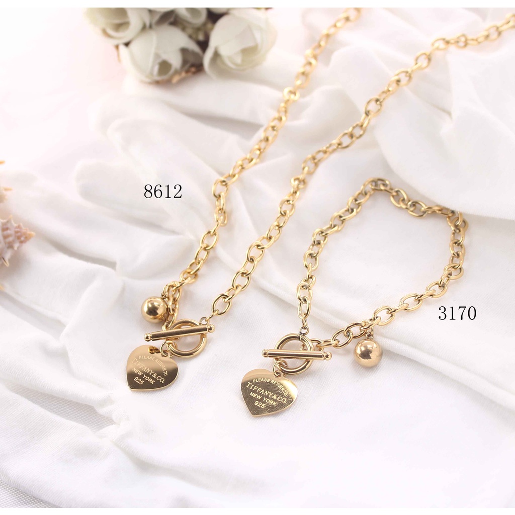 Set Perhiasan Titanium Kalung Dan Gelang Rantai Polos 8612/3170