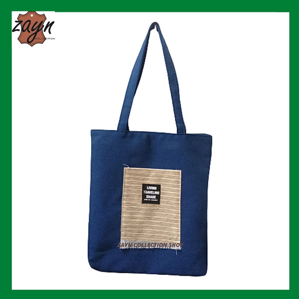 Tote Bag Wanita Resleting Kanvas Premium Shoulder Bag/Tas Bahu Perempuan