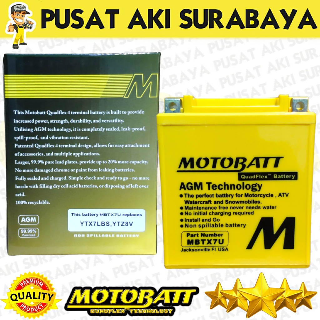 MOTOBATT MBTX7U QUADFLEX GEL 8AH ACCU KERING AKI MOTOR CBR 250 RR KLX 250 PIAGGIO LX PRIMAVERA R25 MT25 XMAX GTZ8V YTX7L BS