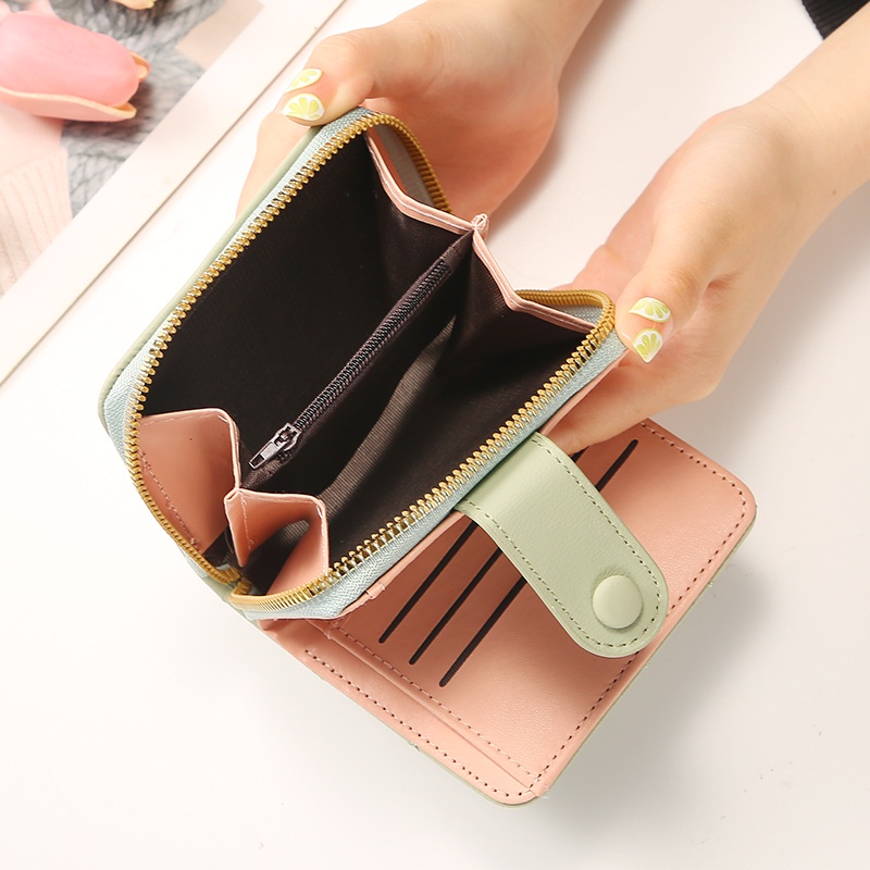 ASIN829 Dompet wanita dompet koin mode ritsleting pendek SC-10 Dompet fashion dompet lipat pendek multifungsi/Dompet lipat wanita kurus pendek impor