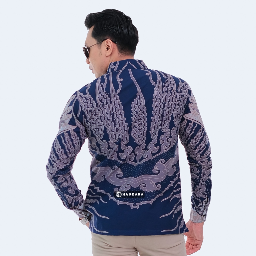 Handara Batik Pria Lengan Panjang Slim Fit Premium Kayangan Navy HB-339