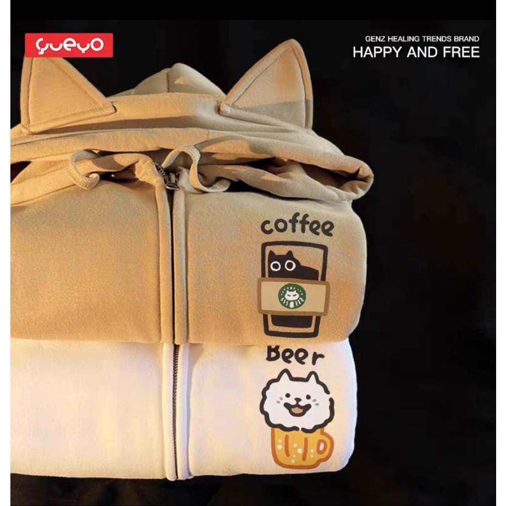 COFFE BEER CAT ZIPPER HODIE TELINGA LUCU (AKG)