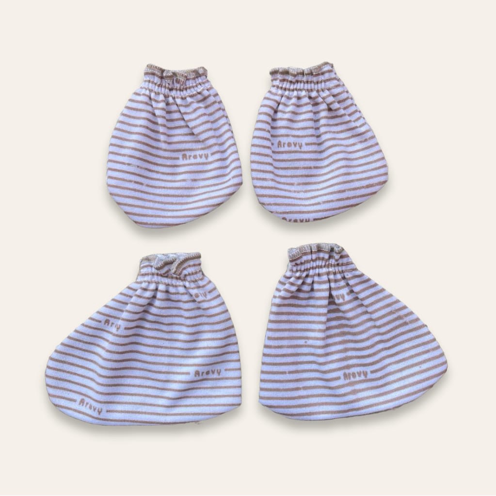 Arevy Babywear - 3 Pcs Sarung Tangan Bayi Kaos Kaki Baby Newborn STK Seri Cream Sartaki Bayi Perlengkapan Baby Newborn