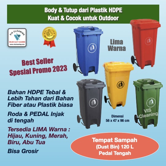 Tempat sampah 120 liter dengan pedal tengah