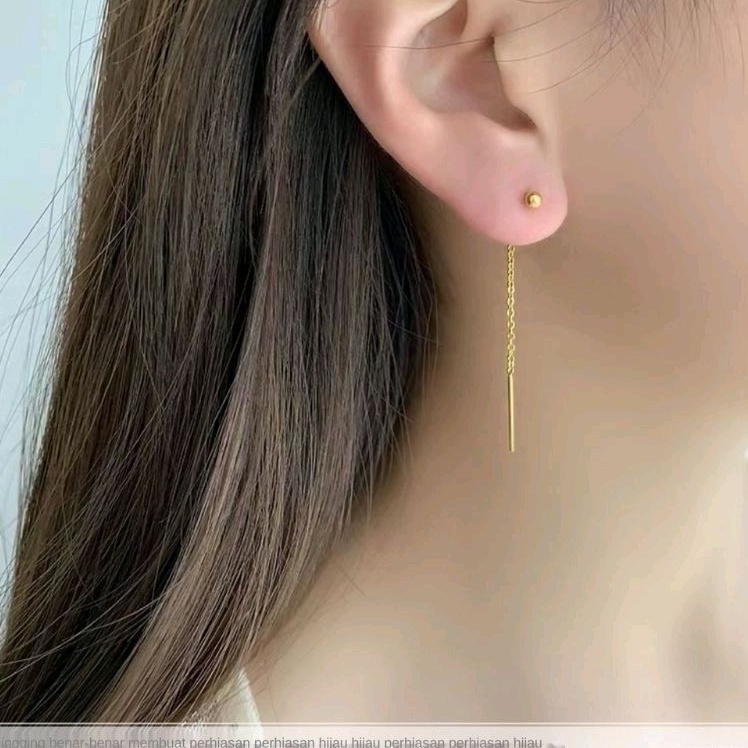 Anting Titanium Jurai Panjang bulat gold 728