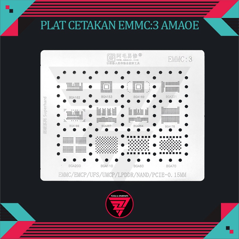 Plat Cetakan Set EMMC:3 Amaoe / Plat EMMC3 Amaoe / Cetakan Kaki IC Emmc / Plat BGA EMMC / Plat Jepan