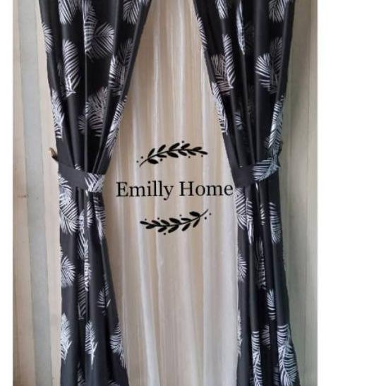 ♨ GORDEN MINIMALIS GORDEN BLACK MOTIF DAUN Tirai Jendela  Hordeng Jendela Minimalis ◊