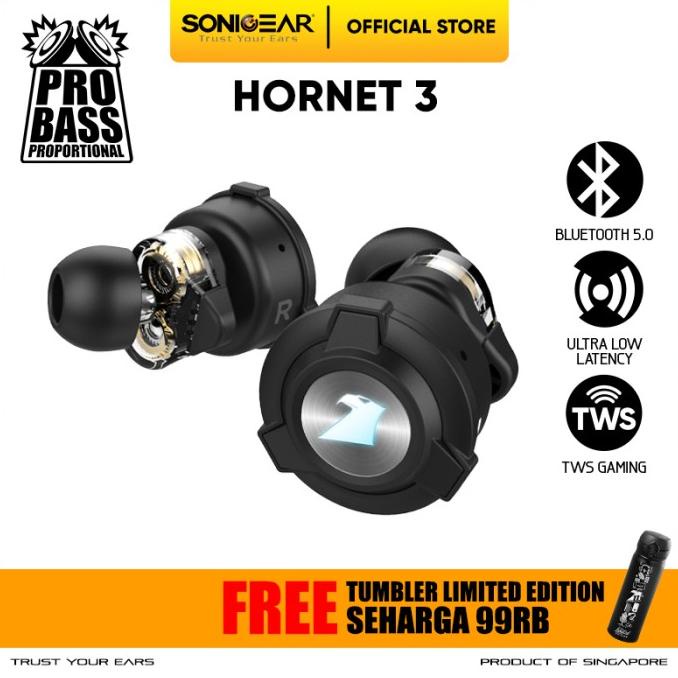 Earphone Gaming Hornet 3 True Wireless Bleutooth Headset Dual Driver