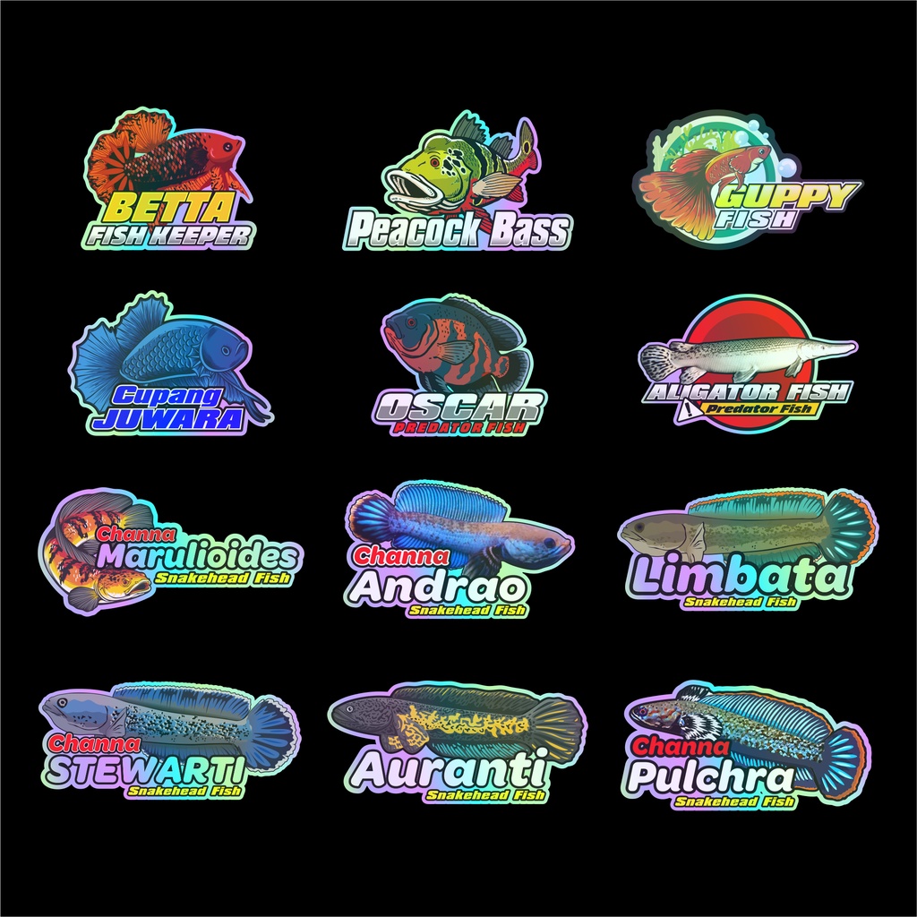 Sticker Aquarium Hologram Ikan Channa / Sticker Ikan Predator / Ikan Betta / Aksesoris Aquarium
