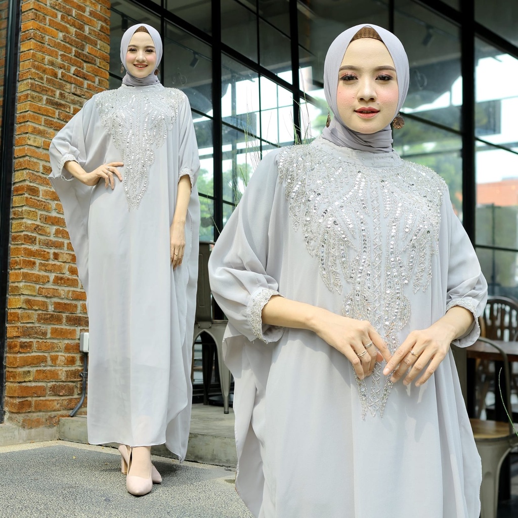 Kaftan Wanita Muslim Bahan Ceruty Babydoll Lengan 7/8 Kaftan Calista HOPYLOVY