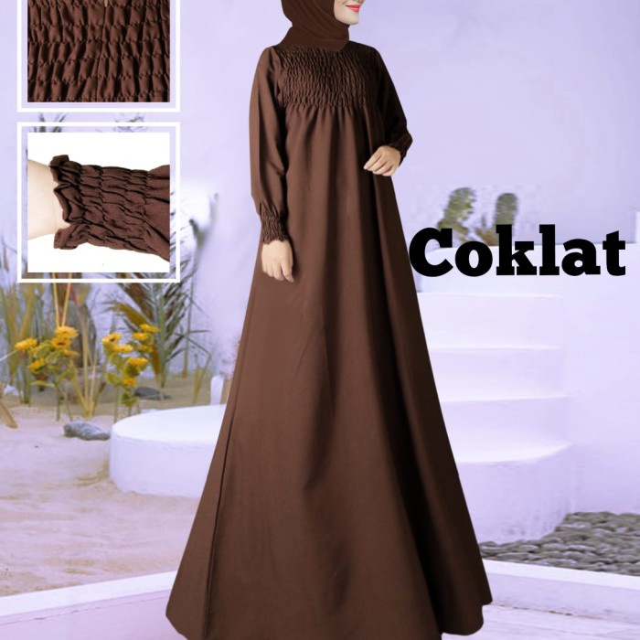 Gamis gamis wanita model smoc warna coklat terbaru kekinian lebaran dewasa viral premium H3P9