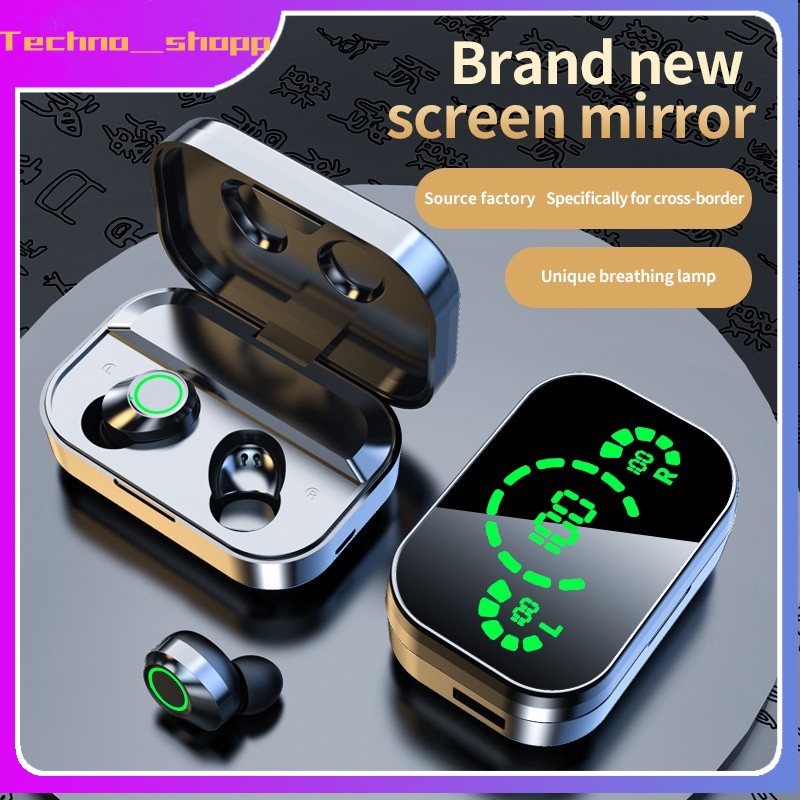 (COD)HiFi Bass Upgrade Bluetooth 5.3 New YD05 Bluetooth Headset TWS model pribadi 5.3 Cermin layar besar tampilan digital cerdas earphone olahraga android/iphone