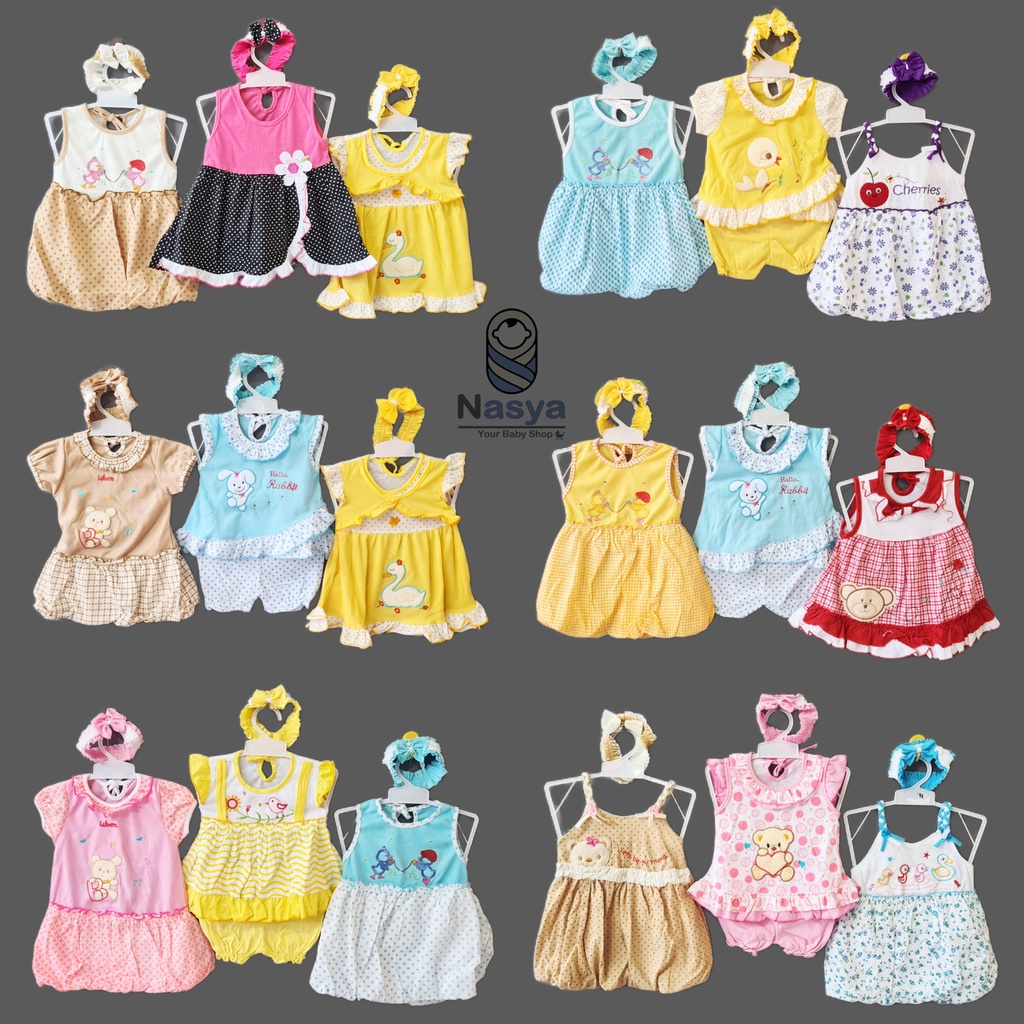 [P-073] Dress Bayi Usia 0-6 Bulan / baju anak perempuan ISI 3 (BONUS BANDANA)