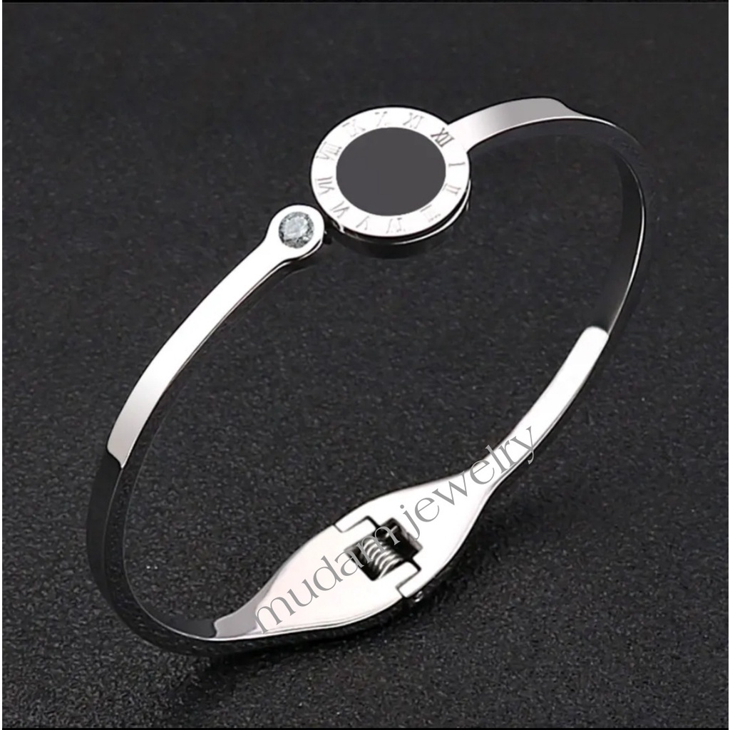 Gelang Bangle Angka Romawi Dengan Kristal Tersedia Warna Rose Gols, Gold dan Silver
