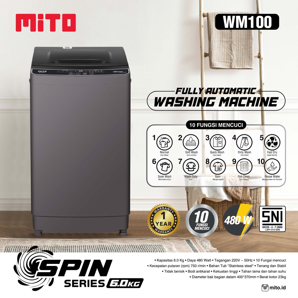 MITO MESIN CUCI AUTOMATIC 6 KG WM 100 / WM-100