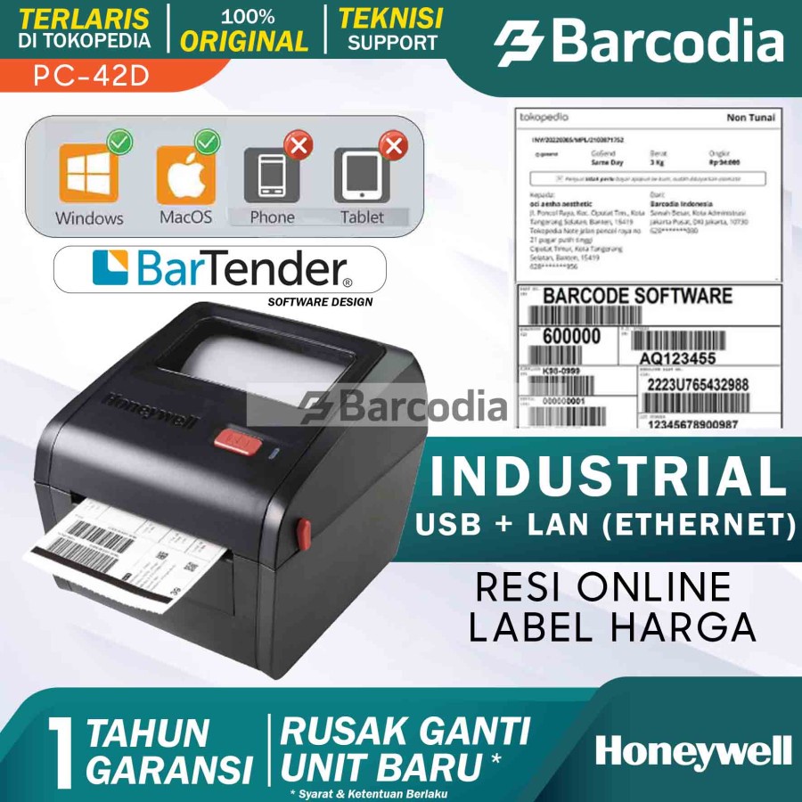 Honeywell PC42D Direct Thermal Printer 203 DPI 4 IPS USB LAN Ethernet