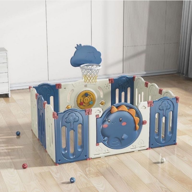 PAGAR MAINAN ANAK 10+2 FREE RING BASKET DINO PLAYPEN / PAGAR MAINAN ANAK FREE RING BASKET DINO PLAYP