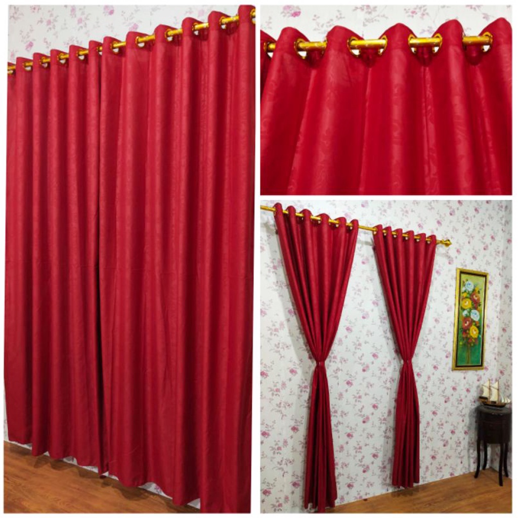 ✅COD Hordeng Gorden Pintu Jendela Smokring 12 Ring 135x220 Warna Polos Embos Merah Hiasan Dekorasi Kamar Ruang Tamu Perlengkapan Rumah