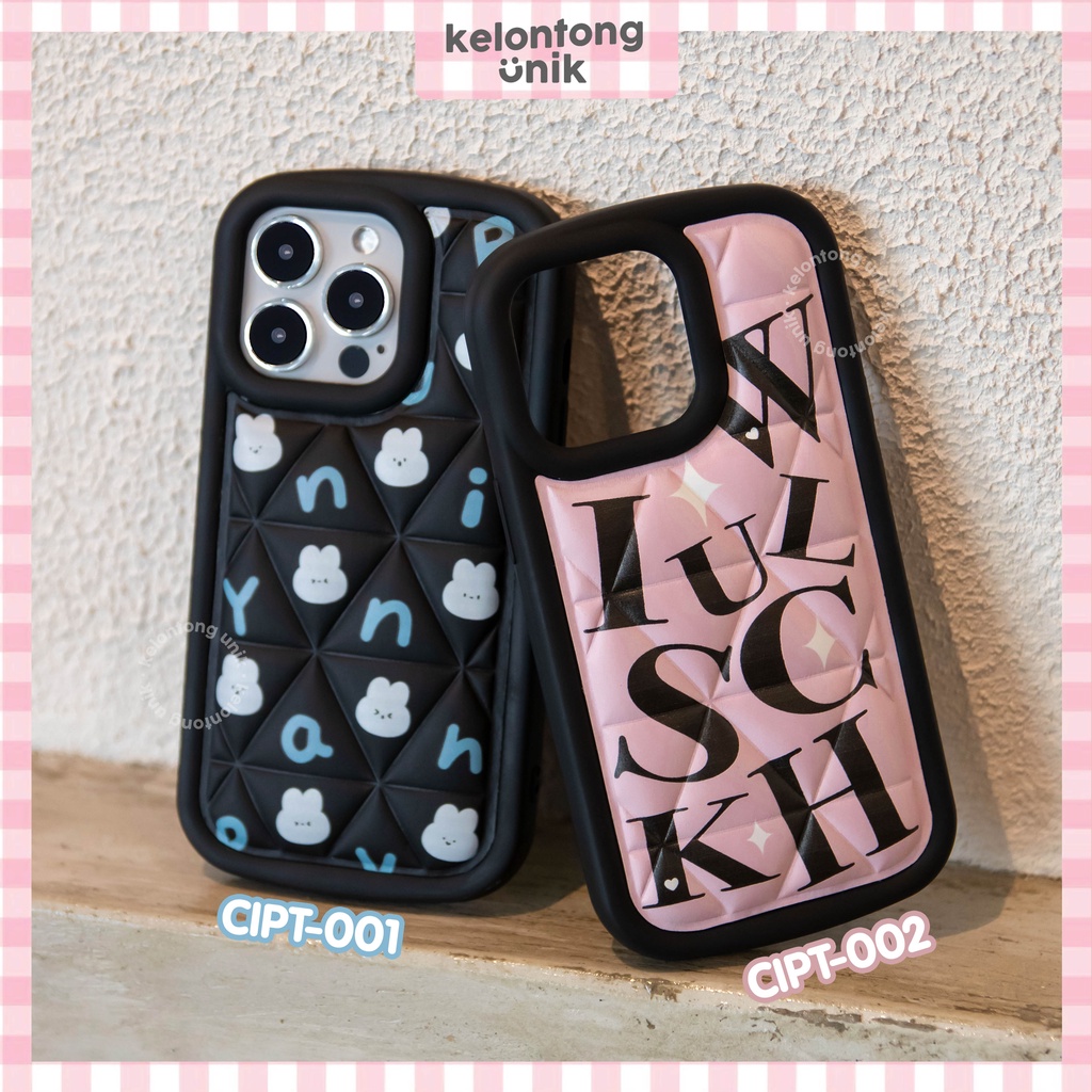 For iPhone - Pink &amp; Bunny Triangle Puffy Case