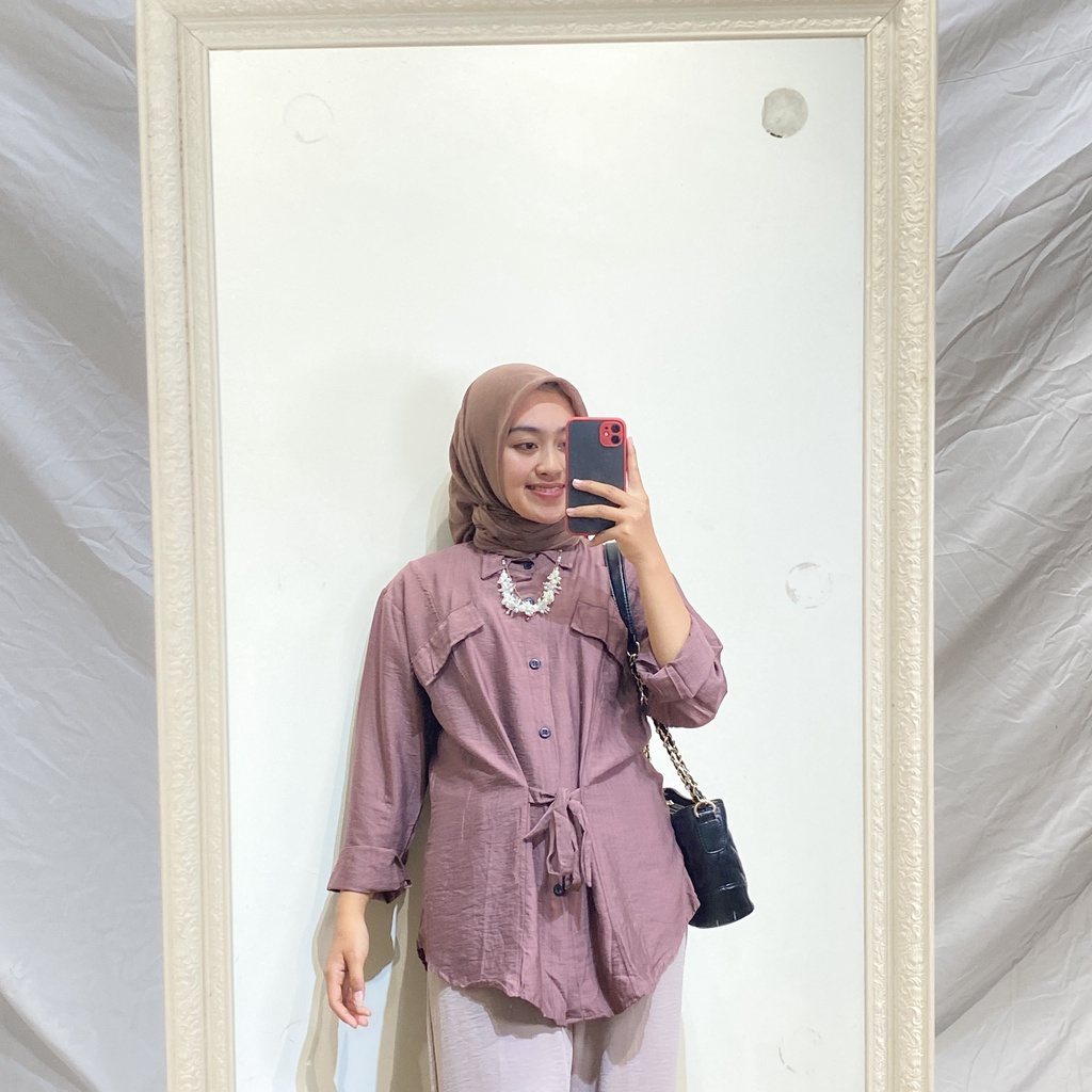 Neila Blouse Atasan Wanita Polo Linen / Atasan Polo Linen