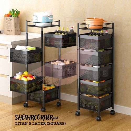 Terlaris Shenar Rak Dapur Besi 5 Susun Model Kotak Rak Troli Salon Susun Putar