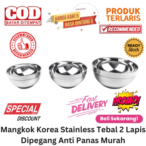 [BISA COD] PROMO Mangkok Korea Stainless Tebal 2 Lapis Dipegang Anti Panas Mangkok Stainless Mangkok Nasi Mangkok Mie Mangkuk Double Wall Korea Wadah Makanan Wadah Saji Murah