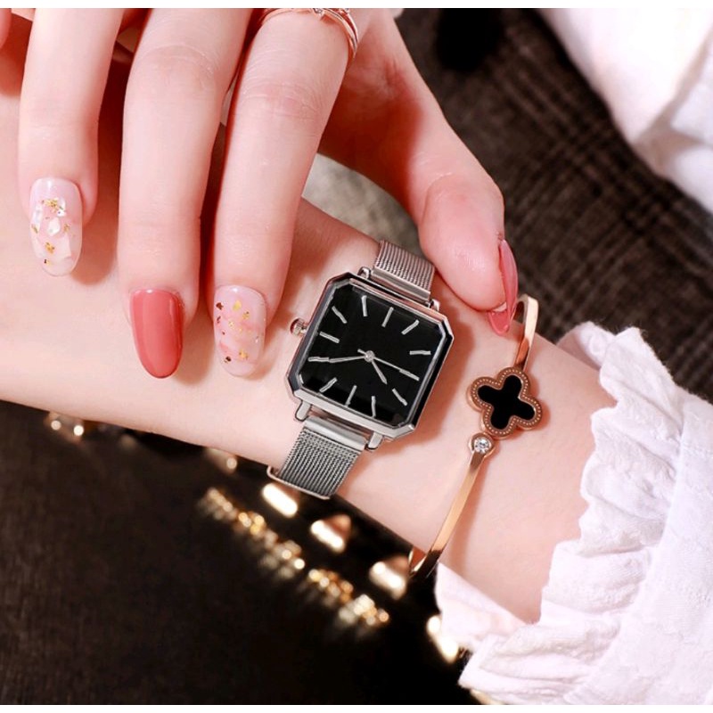 Candycat Jam Tangan Wanita Kotak Stainless Gaya Korea (003SL)