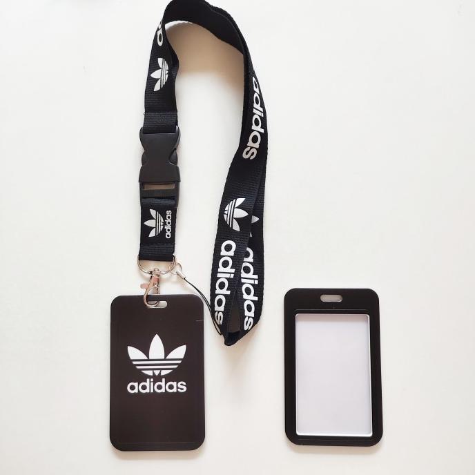 

Terbaru !!! Id Card Holder Name Tag Lanyard / Kalung Kartu Black Flower Adidas