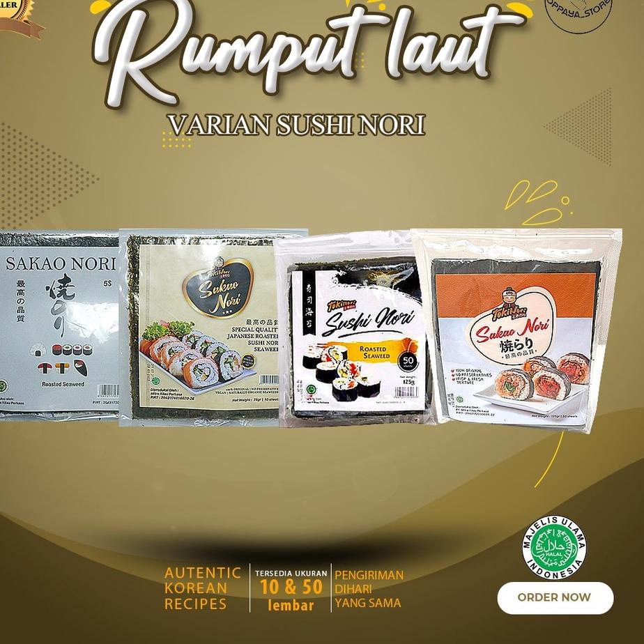 

Toko SpesialVv2V6 Rumput Laut Kimbab Sushi Korea - ( Sakao Nori/ Tokinori/ Sakao Spesial Nori ) Nori HALAL Seaweed Rumput Laut Sushi Gimbap Korean Yaki Sushi Nori