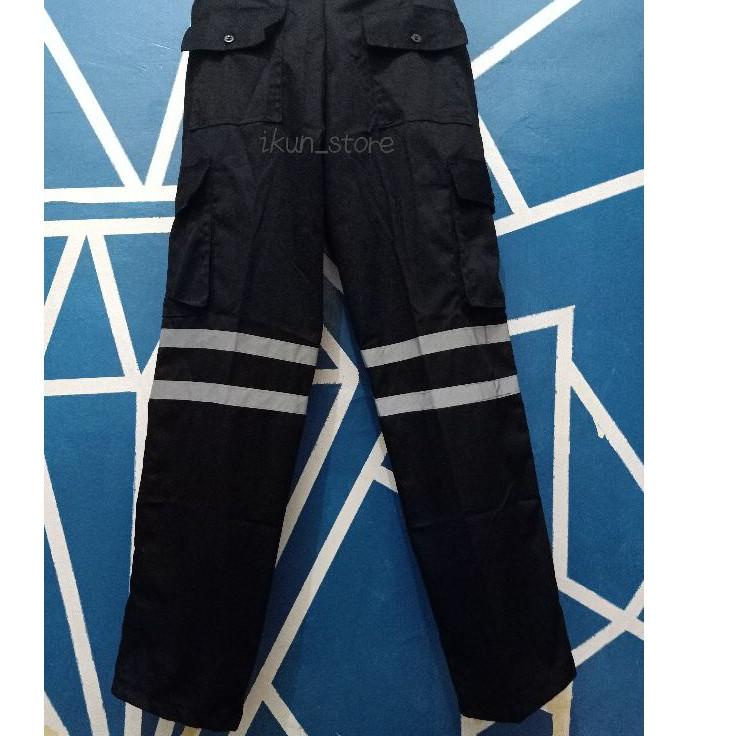 ☆ CELANA KERJA WEARPACK SAFETY Scotlet garis proyek lapangan bengkel outdoor operator hitam American