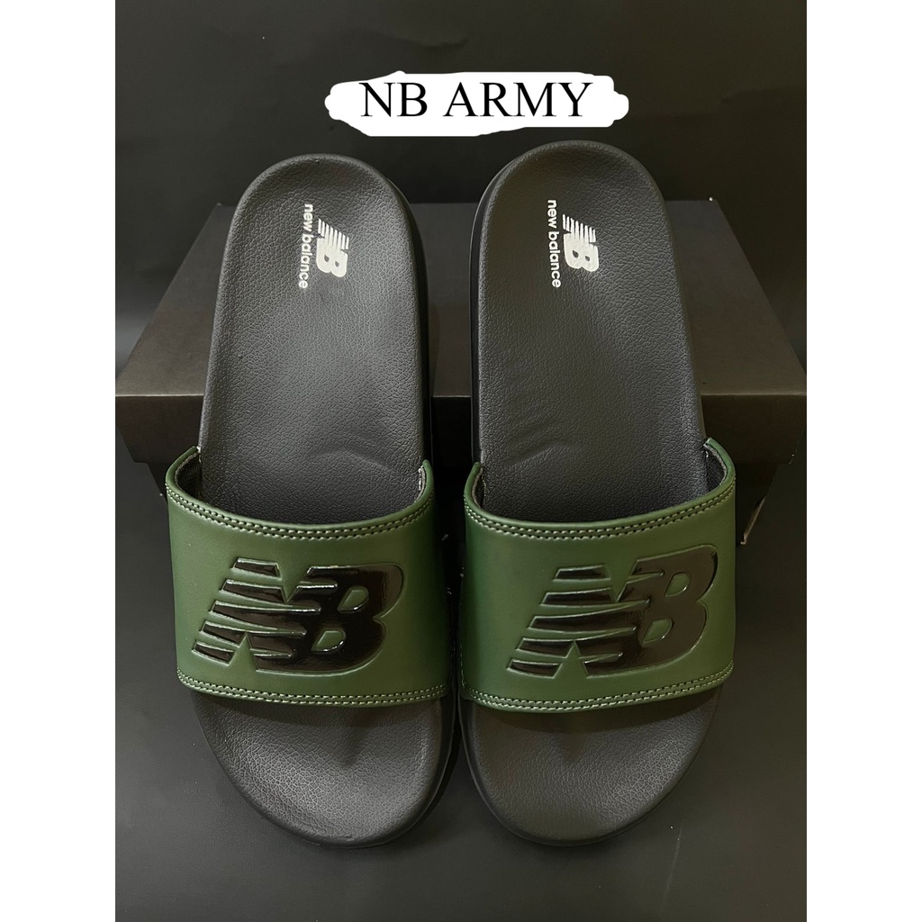 Sendal Slop Pria Sandal Slip On New Balance NB Army Hijau Lumut Limited