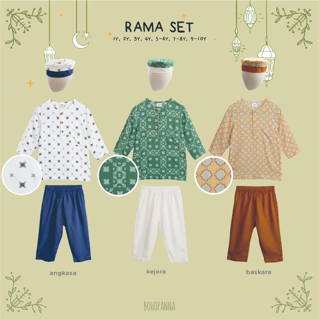 BOHOPANNA | BOHO | BOHO PANNA RAMA SET | BOHO PANNA RAMA SET BAJU LEBARAN ANAK | KOKO SET ANAK | RAMA SETELAN LEBARAN ANAK LAKI