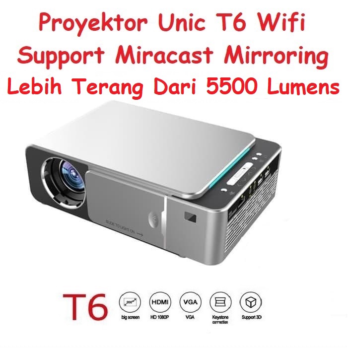 Proyektor Projector Unic T6 With Miracast Mirroring 80 ANSI Lumens