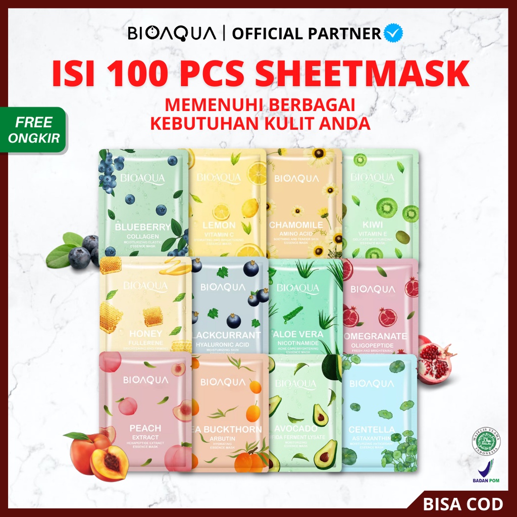 [ 100 PCS ] BIOAQUA Sheet Mask Hydrating Essence Face Mask Brightening Moisturizing Skin Care - Biaqua Masker Wajah