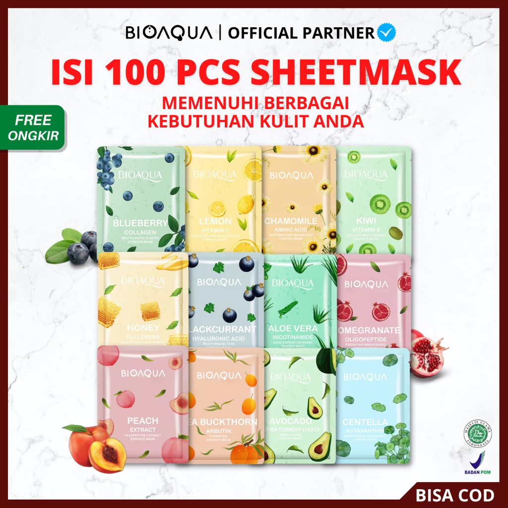 [ 100 PCS ] BIOAQUA Sheet Mask Hydrating Essence Face Mask Brightening Moisturizing Skin Care - Biaqua Masker Wajah